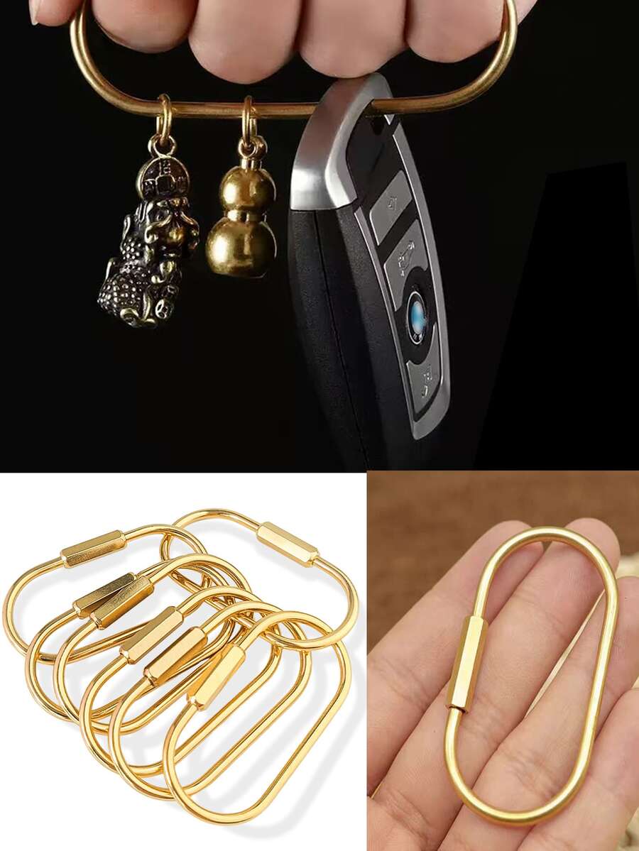 2/4/6pcs Gold Screw Lock Keychains, DIY Gold Keychain Clips, Minimalist Style Keychain Pendant, Climbing Carabiner Keychain, Unisex Car Keychain, Bag Charm, Cute Gothic Y2K Style Campus Accessory