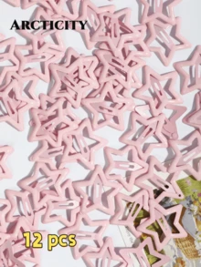 Arcticity 12PCS Pink Star Enamel BB Hair Clips, Sweet & Cool Style Snap Clips, Suitable For Bangs, Loose Hair, Ponytail Styling, Fashion Women Hair Accessories - Pink - View 7