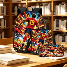 Player #19 Sprint Field Print 3 Pieces Set: Large Capacity Backpack + Crossbody Bag + Pencil Case, Adjustable Breathable Shoulder Straps, Modern Dynamic Cartoon Style Fan Merchandise Sports Commute Storage Set - Printed Bag - View 7