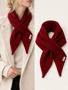 Women's Solid Color Triangle Neck Scarf, Cross-Style Winter Warm Neck Accessory, Autumn Decorative Deep Winter Clothing Accessory, Suitable For Commuting, Work, Campus And Various Occasions, Back To School Season, Ideal Gift For Family, Friends, Mother, Christmas Gift - A - View 12