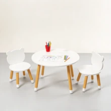 Juego de Mesa y Silla de Madera para Niños, Mesa para Niños, Mesa y Sillas para Niños, Mesa para Niños con Sillas, Mesa con Sillas para Niños, Mesa de Juego para Niños con 2 Sillas, Mesa Redonda de Madera de 3 Piezas para Niños Pequeños, Niñas y Niños, Color Blanco, Mueble Infantil para Juegos y Manualidades - Blanco - Ver 1