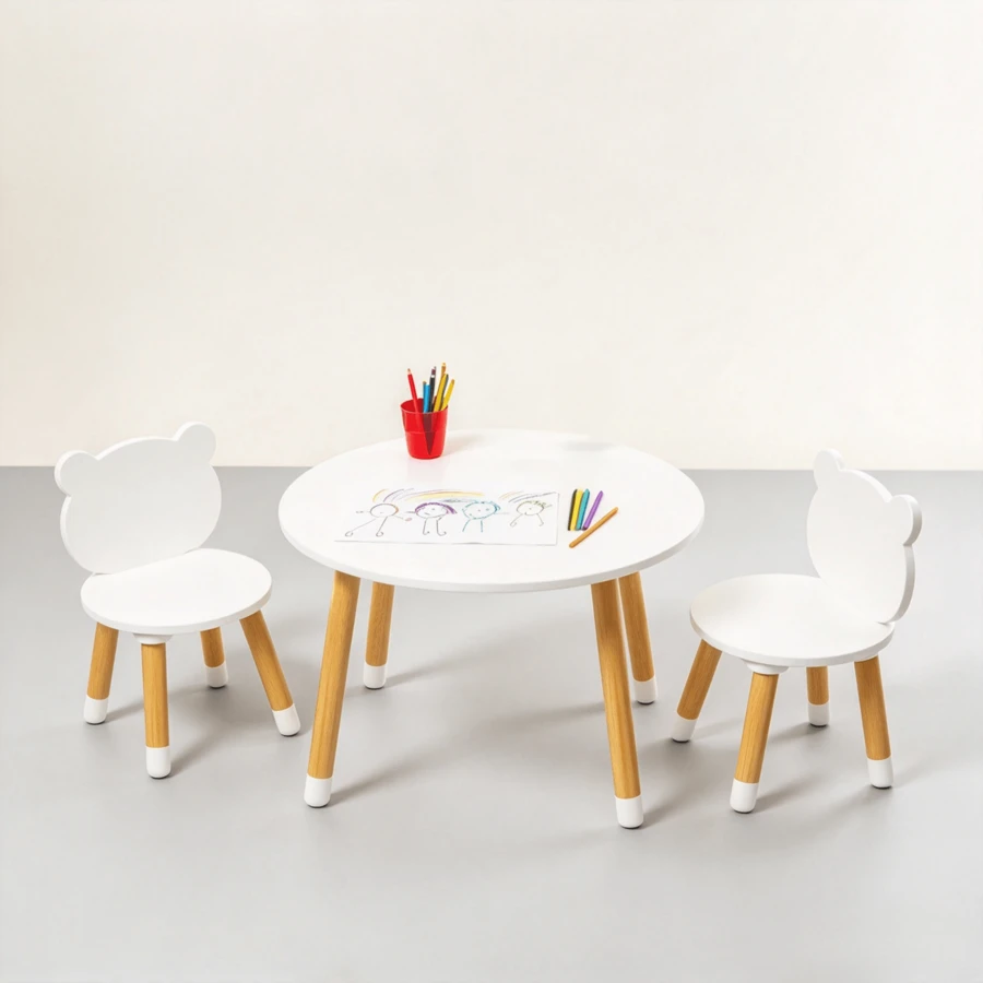 Juego de Mesa y Silla de Madera para Niños, Mesa para Niños, Mesa y Sillas para Niños, Mesa para Niños con Sillas, Mesa con Sillas para Niños, Mesa de Juego para Niños con 2 Sillas, Mesa Redonda de Madera de 3 Piezas para Niños Pequeños, Niñas y Niños, Color Blanco, Mueble Infantil para Juegos y Manualidades - Blanco - Ver 1