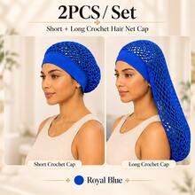 2pcs Short + Long Crochet Mesh Hair Net Cap, Wide Elastic Hair Cover, Suitable For Braids, Dreadlocks, Curly Hair, Long Hair, Wigs And Daily Hair Styling, Burgundy Wig Tool - View 13