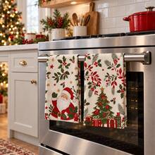 2pcs Santa Claus And Christmas Tree Pattern Kitchen Towels, Illustration Style Printed Hand Towels, Absorbent Cleaning Tea Towels, Suitable For Kitchen, Dining Room, Bathroom Home Decor, Christmas Party Supplies And Holiday Gifts - Multicolor - View 3