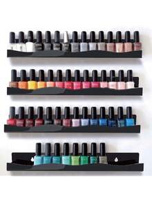 Soporte para esmalte de uñas de acrílico dorado con espejo de 15 pulgadas organizador de pared para almacenar esmalte de uñas gafas de moda aceites esenciales y más para salones de belleza y uso doméstico - Espejo negro - Ver 1