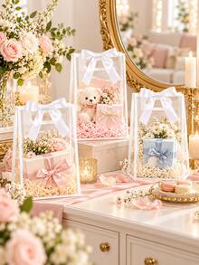 10pcs Reusable Transparent Plastic Gift Bags With Die-Cut Handles, PP Material With Ribbons, Suitable For Christmas, Weddings, Bridal Showers, Birthdays, Baby Showers, Small Businesses, Size: 7x10x3.9 Inches (White) - White - View 6
