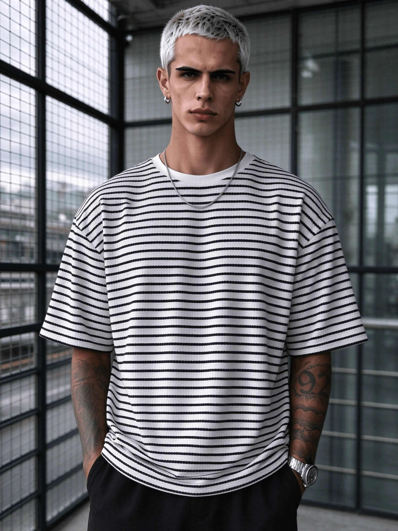 Simple Studio | Summer Fashion Men's Casual Striped Outdoor Versatile Knit Short Sleeve T-Shirt
