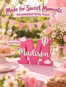1pc Personalized Custom Name Plate, PVC Name With Exquisite Acrylic Name And Initial Desktop Decor, With Floral, Cloud And Balloon Patterns, Freestanding Bedroom Desk Decoration, Suitable As Birthday And Anniversary Gift For Her - Multicolor - View 1
