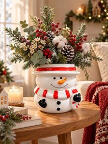 1pc Snowman Shaped Ceramic Vase, Christmas Holiday Decor, Cute Winter Flower Vase For Home Tabletop, Living Room, Bedroom, Shelf, Mantel & Entryway Decoration - Christmas Snowman Vase - View 1