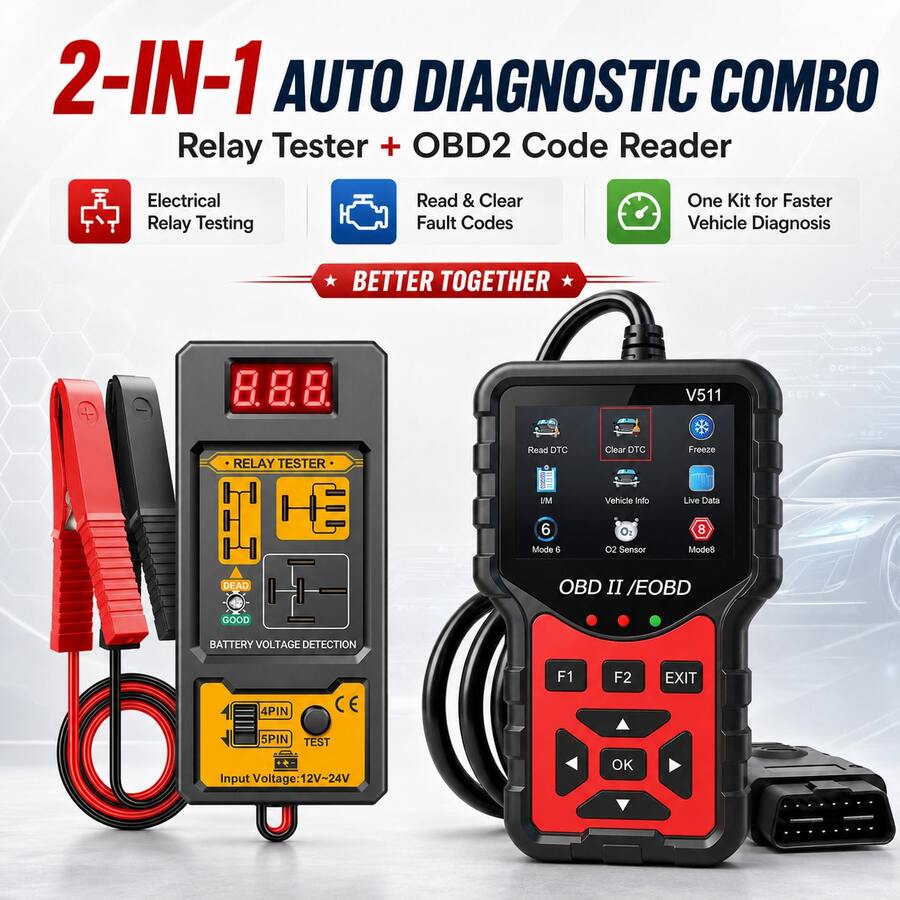 2PCS Kit V519 OBD2 Scanner & CNBJ-823 Circuit Tester Combo, 2 Pieces Automotive Diagnostic Tool Kit, Engine Fault Code Reader, DTC Clear, Live Data, 6-24V Electrical Circuit Tester For Auto Repair - A - View 1
