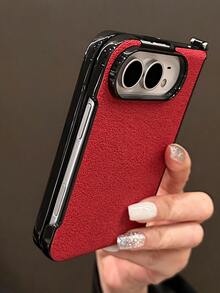 Ins Simple Red Lunar Crater Pattern Phone Case With Carry Cord Rope Compatible With IPhone Duo Fold Ultra 18 Fold Case Anti-Drop Back Cover - Red - View 4