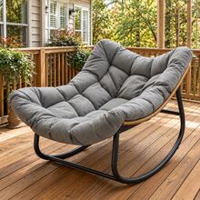 Dryfeedo Wide Egg-Shaped Rattan Rocking Chair With Cushion, Grey, Indoor & Outdoor Lounger, 150kg Capacity - A - View 3