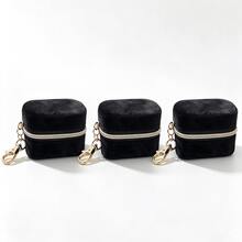 3pcs Portable Velvet Mini Jewelry Box Zipper Small Jewelry Storage Box Travel Ring Earring Necklace Organizer Pouch For Delicate Jewelry Care; Compact Luxury Keychain For Worry-Free Carrying - Multicolor - View 10