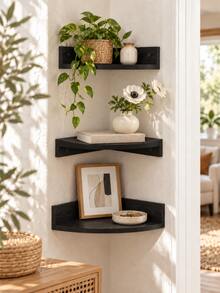 1pc/3pcs Set Wall-Mounted Corner Floating Shelf, Storage Display Rack, Space-Saving Organizer Shelf, Suitable For Living Room, Bathroom, Kitchen, Office, Dorm, Entryway, Modern Minimalist Home Decor, Books, Plants, Photo Frames, Candles Display, Small Space Storage Decor - Multicolor - View 11