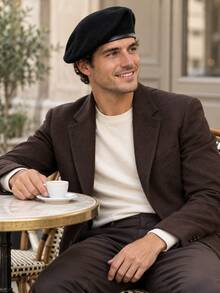 1pc Unisex Military Style Wool Beret, US Army Beret, Fashionable Vintage Beret - Multicolor - View 6