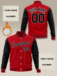 Personalized Baseball Jacket Custom Men's Women's Casual Baseball Letter Jacket Print Letter Number Suitable For Winter, Gift Sports Red - Red - View 2