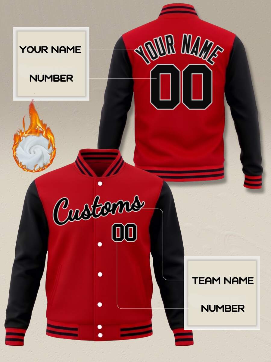 Personalized Baseball Jacket Custom Men's Women's Casual Baseball Letter Jacket Print Letter Number Suitable For Winter, Gift Sports Red