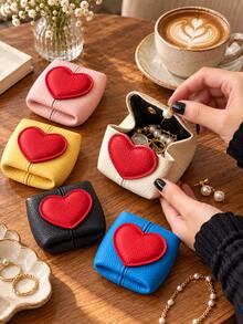 Heart-Shaped Coin Purse, Multi-Functional Portable Storage For Coins, Jewelry, Earphones, Suitable For Home Organization, Daily Commute, Travel, Business Trips, Holiday And Anniversary Gifts, Unisex - Multicolor - View 2