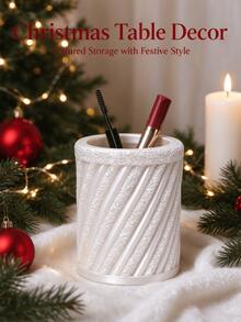 Christmas Cute Diagonal Textured Cylindrical Makeup Brush Holder, Pleated Silk Makeup Cup, Decorative Storage Box For Vanity, Girls Makeup Accessories - Multicolor - View 14