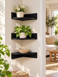 1pc/3pcs Set Wall-Mounted Corner Floating Shelf, Storage Display Rack, Space-Saving Organizer Shelf, Suitable For Living Room, Bathroom, Kitchen, Office, Dorm, Entryway, Modern Minimalist Home Decor, Books, Plants, Photo Frames, Candles Display, Small Space Storage Decor - Multicolor - View 6