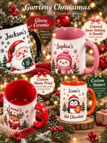 Personalized Christmas Mug, Customized Name Christmas Cup, Holiday Hot Chocolate Mug, Cute Santa Claus Snowman Reindeer Mug, Christmas Gift Mug - Multicolor - View 2