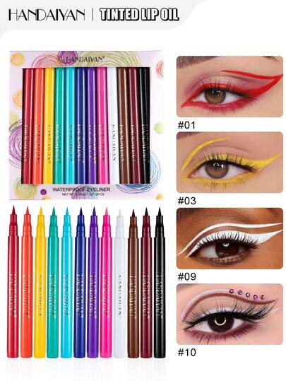 HANDAIYAN 12pcs Colorful Liquid Eyeliner Pen Set: Quick-Drying, Smudge-Proof, Ultra-Bright, Matte Liquid Eyeliner Pen Set - Halloween, Christmas And Cosplay Holiday Gift Set. Cosmetics. Party Essential. Best Color Selection.