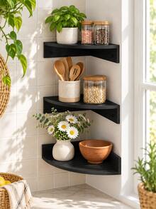 1pc/3pcs Set Wall-Mounted Corner Floating Shelf, Storage Display Rack, Space-Saving Organizer Shelf, Suitable For Living Room, Bathroom, Kitchen, Office, Dorm, Entryway, Modern Minimalist Home Decor, Books, Plants, Photo Frames, Candles Display, Small Space Storage Decor - Multicolor - View 7