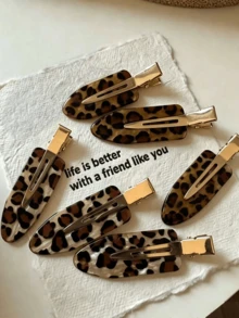 8/6/4/2/1pc Elegant Versatile Women's Leopard Print Hair Clips, Fashionable All-Purpose Crocodile Clips, Side Bangs/Loose Hair Clips, Christmas Hair Accessories - Multicolor - View 12