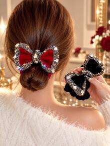 Velvet Bow Hair Scrunchie, Star Rhinestone Ponytail Holder, High Quality Hair Accessory For Women, Great For Daily Look, Party, Fall & Winter - Multicolor - View 5