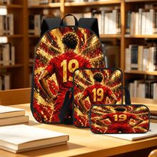 Football Player No.19 Back Print 3 Pieces Set: Large Capacity Backpack + Crossbody Bag + Pencil Case, Adjustable Breathable Shoulder Straps, Modern Fashion Art Style Fan Merchandise Sports Commute Storage Set - Printed Bag - View 7
