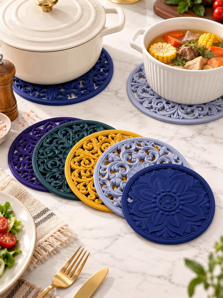 3pcs Silicone Heat Resistant Mats, Multi-Functional Patterned Heat-Proof Pads For Countertop, Suitable For Hot Pots And Hot Plates, Kitchen Supplies - View 1