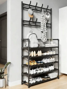 Shoe Rack Shoe Organizer Multifunctional Coat Rack, Shoe Rack For Closet, Coat And Shoe Rack, Space-Saving Entryway Furniture, Easy To Assemble, Multifunctional Storage Solution, For Various Home Settings - Black - View 2