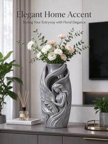 3D Embossed Angel Statue Vase, Curved Wing Sculpture Flower Pot, Luxury Desktop Decor, Suitable For Christmas, Bedroom Vanity And Home Decoration - 1PC - View 2