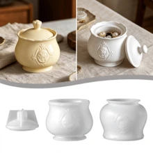 Retro Relief-Patterned Lidded Storage Jar, Tabletop Silicone Mold For DIY Aromatherapy Gypsum Candle Cup Containers. - A - View 4