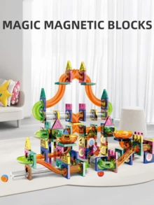 Colorful Magnetic Tiles Ball Track Building Blocks DIY Assembly Slide Pipe Puzzle Toy For Children Early Learning Brain Training Tool Suitable For Boys And Girls 3 Years And Above Stress Relief Creative Construction Game Summer Birthday Holiday Back To School Gift - Multicolor - View 2