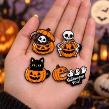 4 Pcs/Set Halloween Pumpkin Enamel Pin Color Blocking Fashion Decorative Badge Ornaments Lapel Bag Badges Gifts - Multicolor - View 2