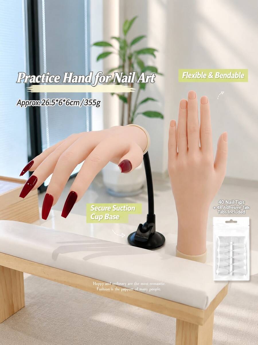 CHUAN SHANG 1 Piece Flexible Soft Hand Model For Manicure Practice, Fingers For Displaying False Nail Styles, Realistic Tool For Nail Art