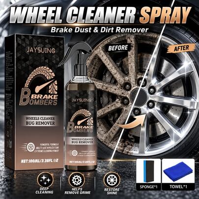 JAYSUING 100ml Car Wheel Cleaner Spray For Brake Dust, Dirt, Oil & Rust Stains, Deep Cleaning Rim & Tire Cleaner, Helps Restore Shine Without Damaging Surface, Easy Spray Car Detailing & Wheel Maintenance For Cars, Motorcycles & Trucks,
