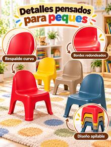 Set Of 4 Stackable PP Plastic Children's Chairs Available In Different Colors With Curved Backrests For Play, Reading, And Crafts; One-Piece Construction With Rounded Edges, Matte Finish, And Wide Legs, Easy To Move, Clean With A Soft Cloth, And Store In Children's Spaces When Not In Use - Multicolor - View 12
