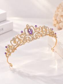 1 buah Bando Mahkota Berlian Imitasi Ungu Warna Emas untuk Wanita, Aksesori Rambut Putri Kristal, Cocok untuk Pesta Prom, Kontes Kecantikan, Pesta Ulang Tahun, Cosplay, Fotografi, Pesta Formal - Ungu B - View 3