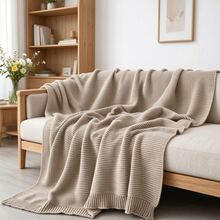 Knitted Hollow Sofa Throw Blanket, Homestay Hotel Decorative Throw, Bed Runner Bed Throw, Home Leisure Shawl Blanket - Khaki - View 2