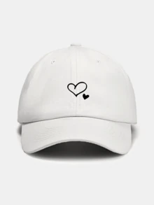1pc White Two Hearts Baseball Cap Outdoor Sun Hat Baseball Cap Unisex Essential Item - White - View 4