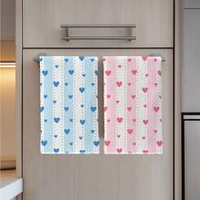 2 chiếc khăn lau bếp họa tiết trái tim sọc xanh & hồng tối giản, khăn lau trà sợi microfiber mềm 40*60cm, phù hợp cho nhà bếp gia đình, nhà hàng, cắm trại ngoài trời, lau bàn, khăn lau bát đĩa, khăn lau tay, phụ kiện dệt may nhà bếp, quà tặng ngày lễ - Nhiều màu - Xem 2
