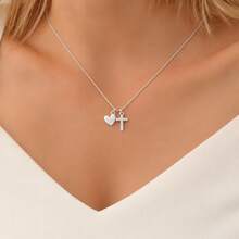 1pc Simple Cross Heart Pendant Golden Stainless Steel Chain Necklace For Women - necklace - View 5