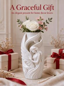 3D Embossed Angel Statue Vase, Curved Wing Sculpture Flower Pot, Luxury Desktop Decor, Suitable For Christmas, Bedroom Vanity And Home Decoration - 1PC - View 10