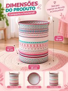 Cesto Organizador Dobrável Multiuso para Roupas Sujas Banheiro Quarto Lavanderia com Alças - Boho - Visão 9