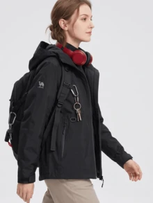 CAMEL CROWN 女款 3 合 1 防水滑雪外套，附可拆卸抓絨內層，防風連帽冬季雨衣，適合徒步、露營、雪地活動 - 幻影黑 - 查看 3