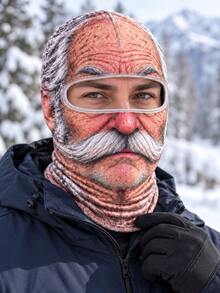 1pc Funny Realistic Face Balaclava Ski Mask For Elderly, 3D Printed Full Face Winter Style - Multicolor - View 4