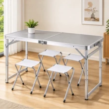 Folding Table And Chair Set, Foldable Handheld Table With Four Folding Stools, Lightweight & Easy To Store, Outdoor Picnic And Stall Table, Suitable For Camping, Markets And Casual Outdoor Dinners Mesa Plegable - Multicolor - View 7