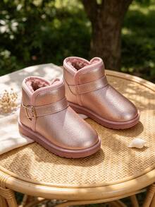 Pink Fleece Lined Ankle Snow Boots Toddler & Big Girls Adjustable Buckle Non-Slip For Fall Winter School Casual Outdoor Daily - Pink - View 8